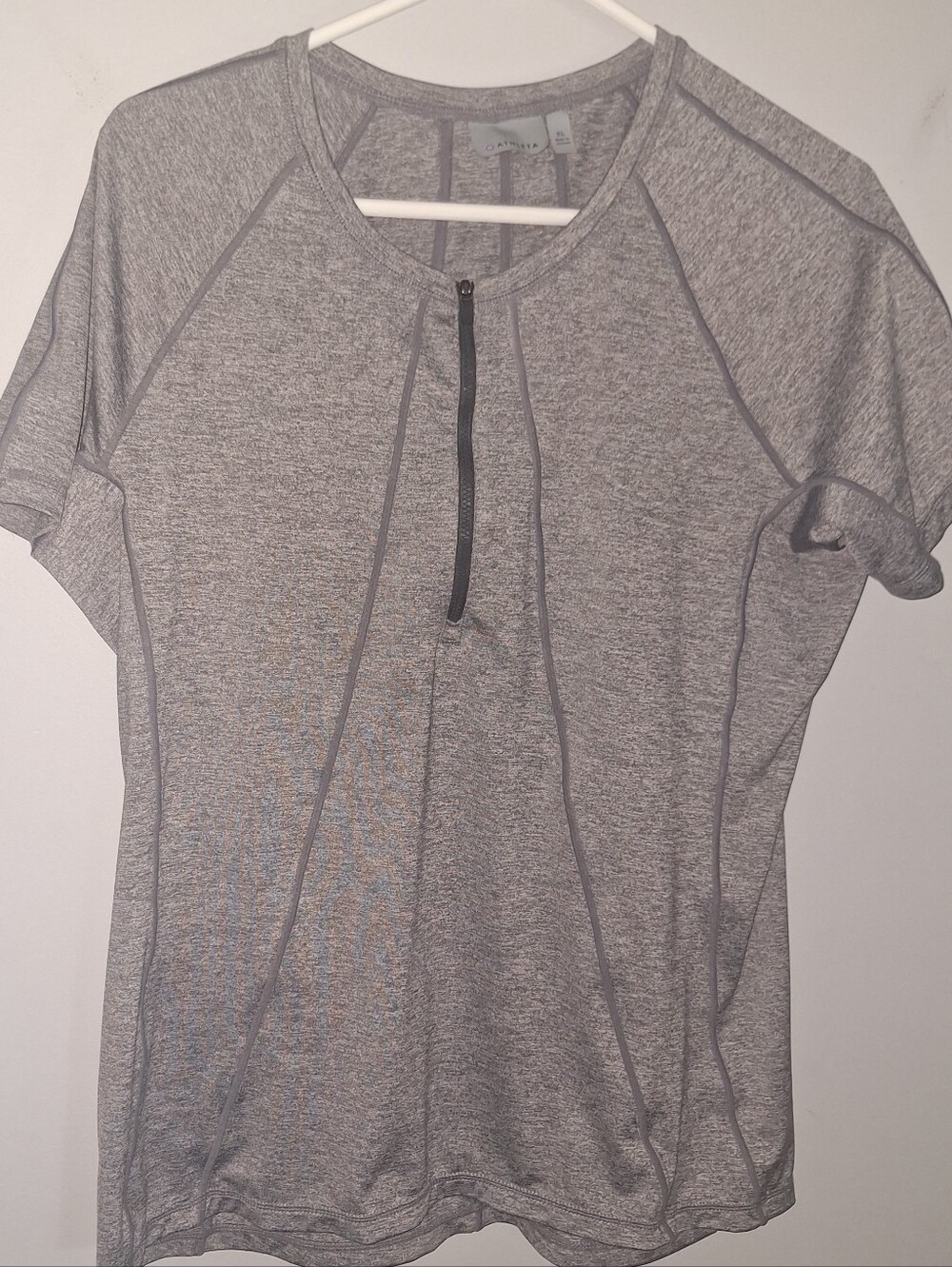 Athleta Top Shirt XL Gray 1/4 Zip Short Sleeve Stretch Athletic Womens Running